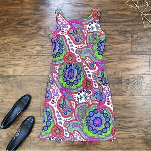 Jude Connally • Mary Pat Dress sleeveless mini sheath paisley bright pink green